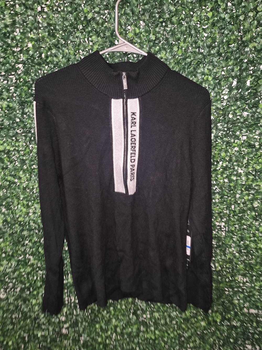 Karl Lagerfeld Paris Black Half-Zip Sweater with Contrast Trim